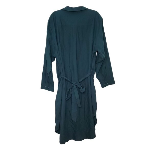 Teal Green Long Sleeve Button Down Shirt Dress With Waist Tie 3X - Picture 3 of 10